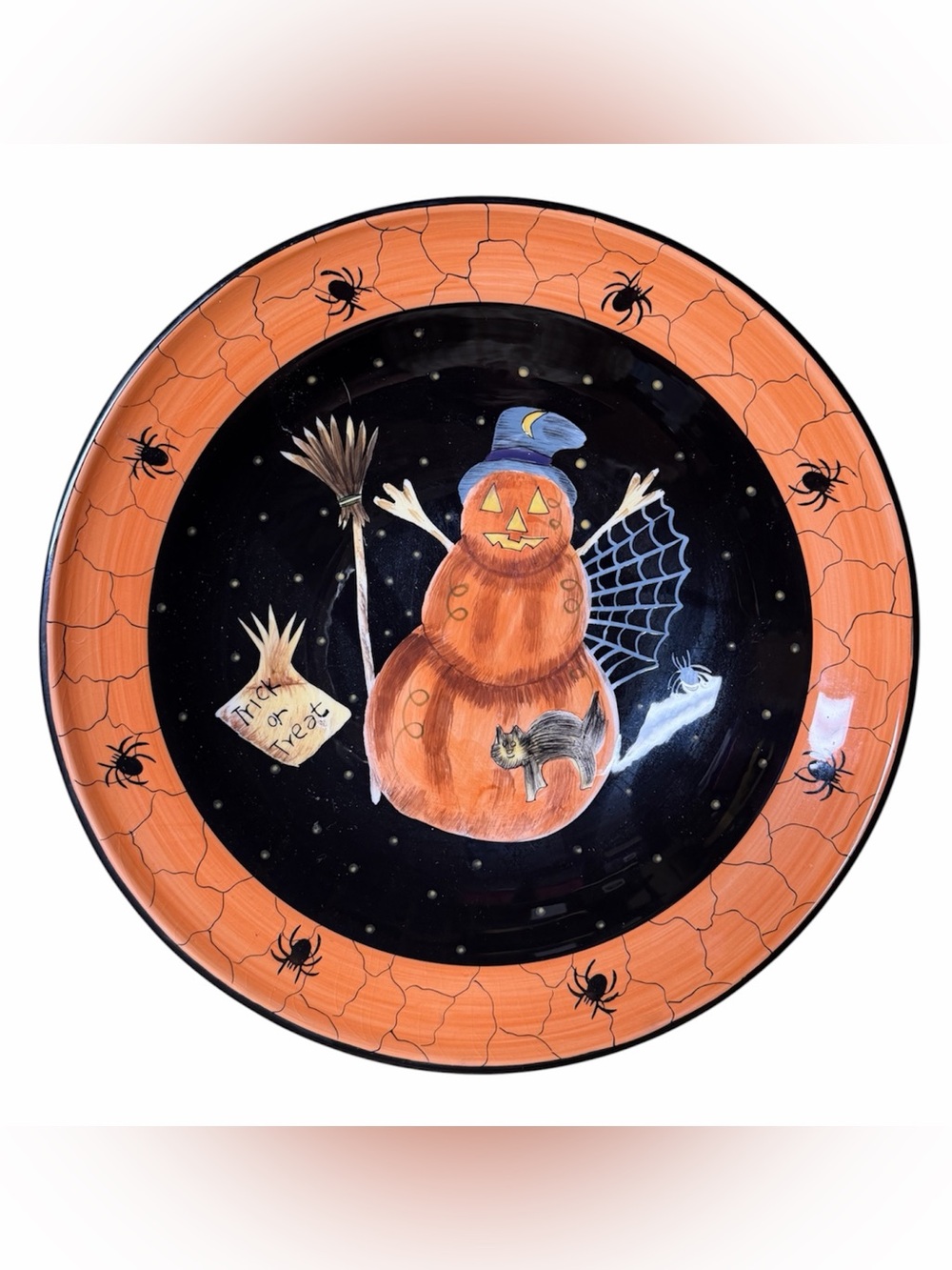 Halloween Pumpkin Snowman Decorative Plate - Orange and Black